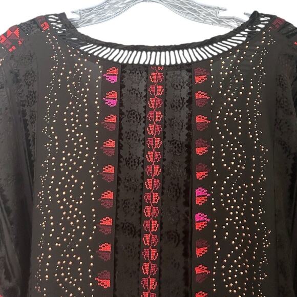 Free People Starry Night Embroidered Midi Dress Women's S Ruffle Peasant Black - Picture 5 of 7